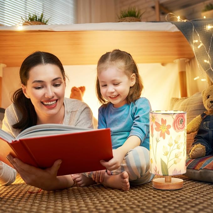 Small Table Lamps (Floral White Shade, 9" Inline Control) | 3000K LED Blub Included | 680 Lumens | Easy Assembly | Minimalist Design | E26 | for Kitchen | for Kids Room