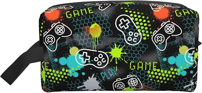 Kids Travel Toiletry Bag for Boys Girls - Waterproof Makeup Pouch Hanging Cosmetic Wash Bags Dopp Kit Shaving Bag for Toiletries Accessories(Game Video)