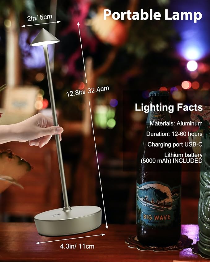 LED Cordless Table Lamp Rechargeable 6000mAh Battery Outdoor Desk Lamp | Outdoor Waterproof Portable 3 Color Touch Dimmable Table Light for Patio Restaurant Dining Home Set of 2 Silver