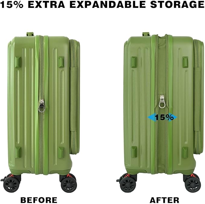 Carry on Luggage Airline Approved, Carry on Suitcases with Wheels, Expandable Suitcase with YKK zipper, Top Open Design Luggage with Spinner wheels, Perfect for Gift, Pale Green Luggage.