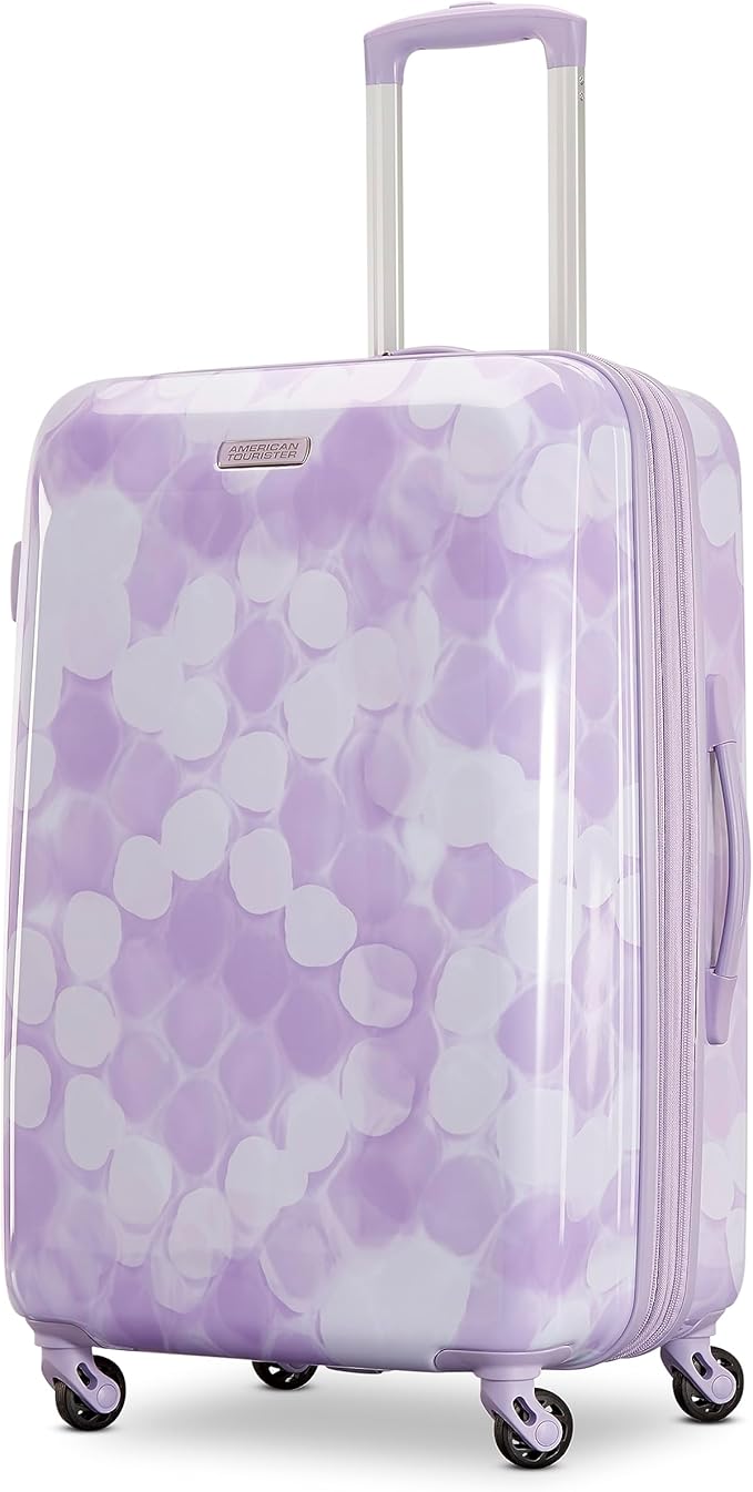 American Tourister Moonlight Hardside Expandable Luggage with Spinner Wheels, Lavender Maze, Checked-Medium 24-Inch