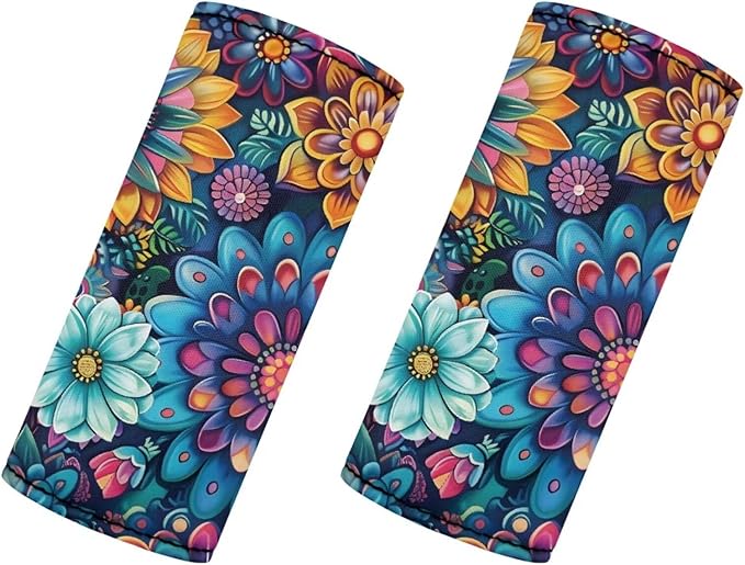 BIGCARJOB Set of 2 Pcs Luggage Handle Wraps with Blossom Lotus Print Suitcase Handle Sleeve Cover Identifier Travel Bag Wraps Washable Trolley Case Grip Cover Set Travel Accessories