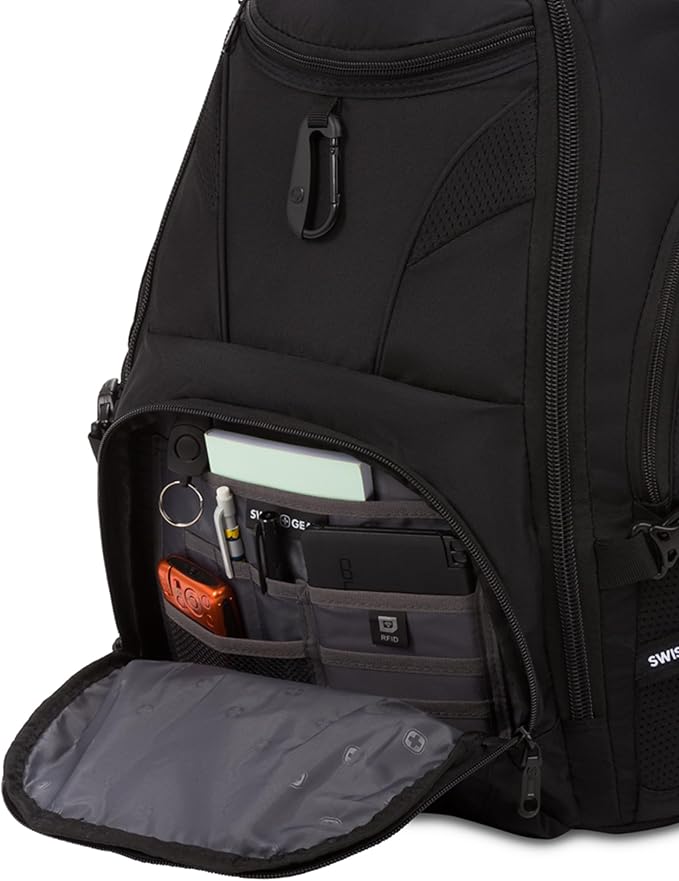 SWISSGEAR 1900 ScanSmart TSA Laptop Backpack Fits 17 Inch Laptop with RFID Protection and Tablet Pocket, Black/Black, 19-Inch