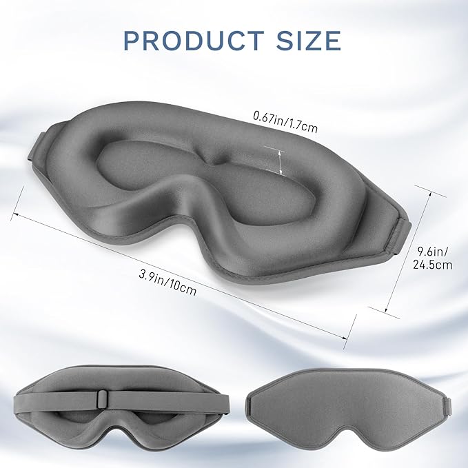 FlyCoco 99% Fully Block Out Light Eye Sleep Mask, 3D Deep Contoured Eyes Cover Zero Pressure, Long Lash Extension Eyes Mask with Adjustable Straps for Sleeping Travel Home Nap Rest Women Men (Grey)