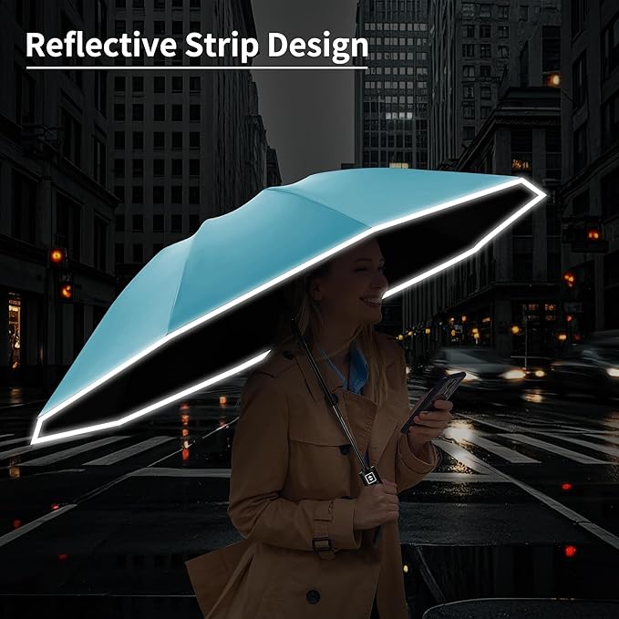 Seniny Inverted Travel Umbrella, Automatic Umbrellas for Rain, Windproof Compact Umbrella with Reflective Stripe, Folding UV Umbrella Sun Umbrella, Portable Large Umbrella for Backpack, Lightweight