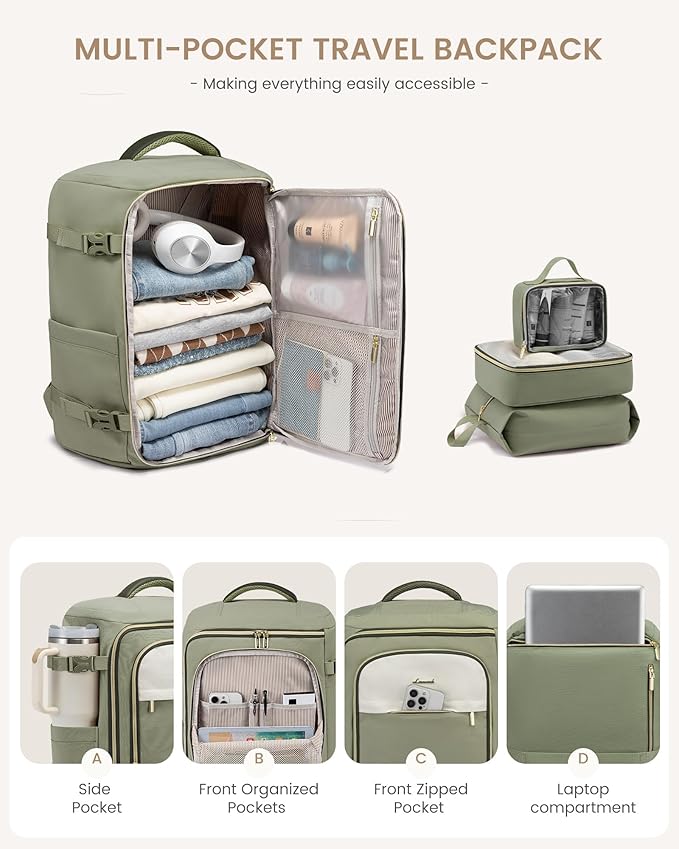 LOVEVOOK Travel Backpack for Women/Men, Personal Item Bag with 3 Packing Cubes Fits 17" Laptop, 50L Travel Backpack Carry on Flight Approved, Water-resistant Carry On Bag for Airplanes
