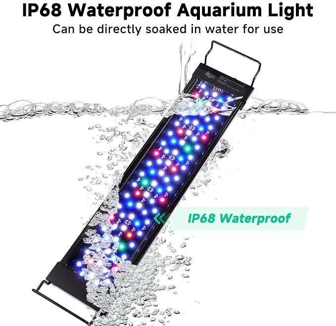 AQQA LED Aquarium Light, 24/7 & DIY Mode Full Spectrum Fish Tank Light | Adjustable Timer/Brightness, Extendable Bracket Aquarium Plant Light, Memory Function, IP68 Waterproof, for 12–18 Inch Tank