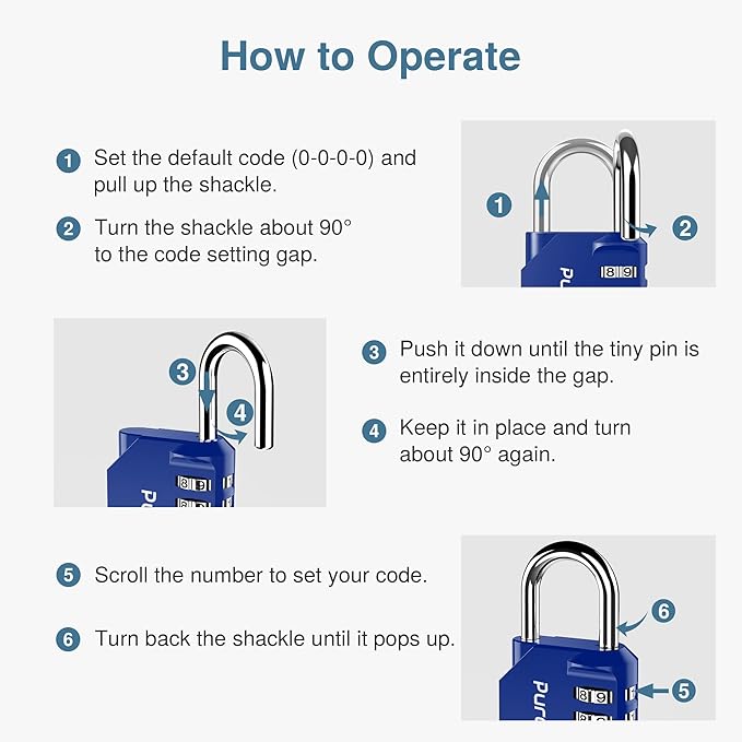 Puroma 1 Pack Combination Lock for Locker 4 Digit Outdoor Waterproof Padlock for School, Gym, Sports, Fence, Toolbox, Gate, Case, Outdoor, Hasp Storage, Cabinets (Blue)
