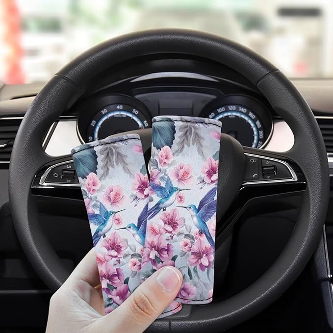 BIGCARJOB 2 Pcs Hummingbird Flower Pink Luggage Handle Wraps, Universal Size, Polyester Material, Protects Hands & Car Handles, Easy Identification, 2 Count