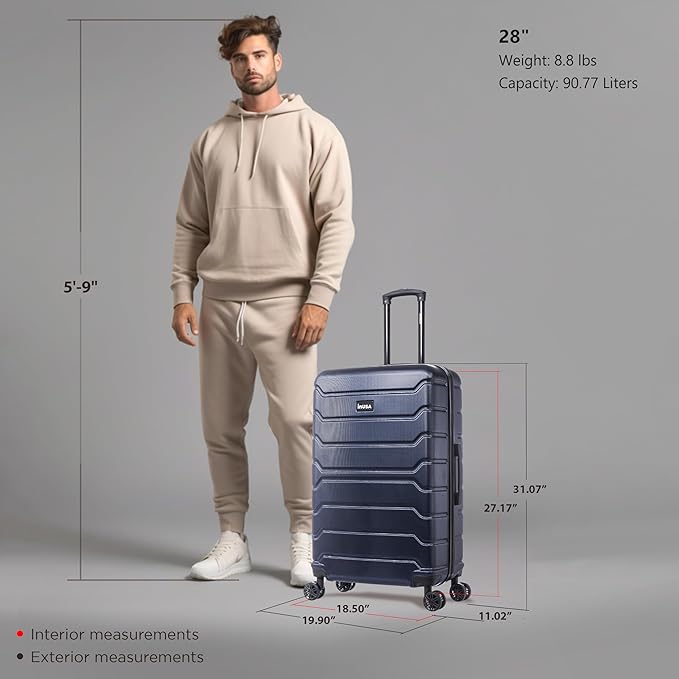 InUSA TREND Luggage with Spinner Wheels | Durable Lightweight Hardside Suitcase Travel bag with Handle and Trolley 28-Inch Large Checked luggage | Blue