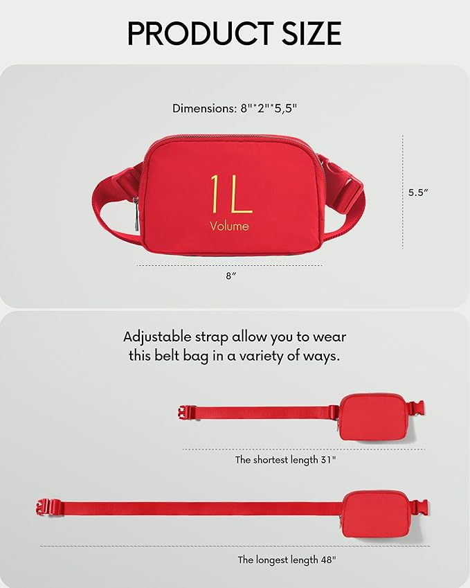 ODODOS Unisex Mini Belt Bag with Adjustable Strap Small Fanny Pack for Workout Running Traveling Hiking, Red