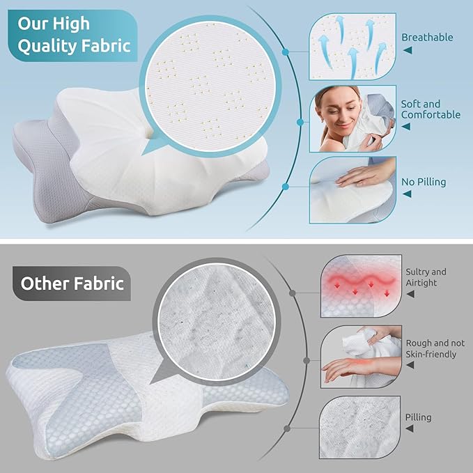 DONAMA Cervical Pillow for Neck and Shoulder Pain Relief, Cooling Contour Memory Foam Pillow, Dual-Height Ergonomic Neck Support Pillow for Side Back Stomach Sleepers with Removable Pillowcase