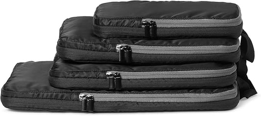 Amazon Essentials 4-Pack Ultralight Compression Packing Cubes Organizer, Black