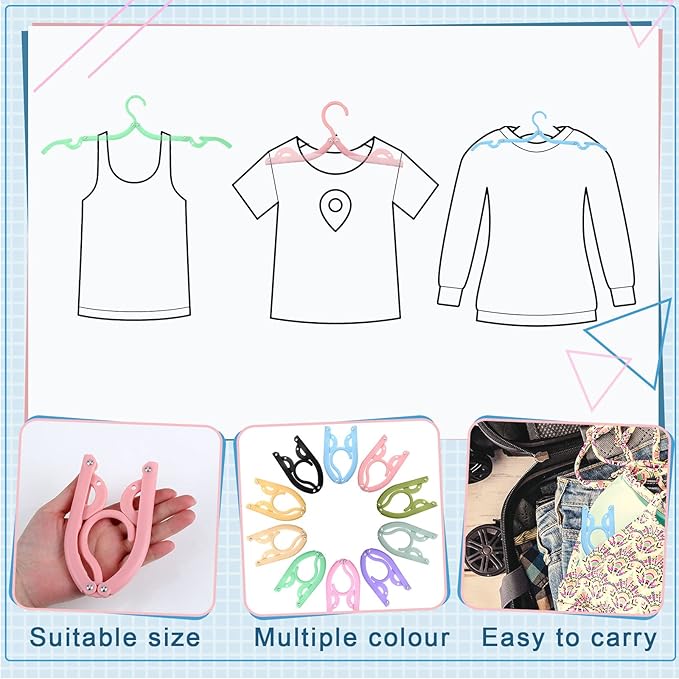 Sieral 40 Pcs Foldable Travel Hangers Plastic Portable Folding Clothes Hangers Cruise Ship Essentials for Travel Cruises Suitcase Dormitory School Hotel Women Laundry Coat Bag Drying(Multicolor)