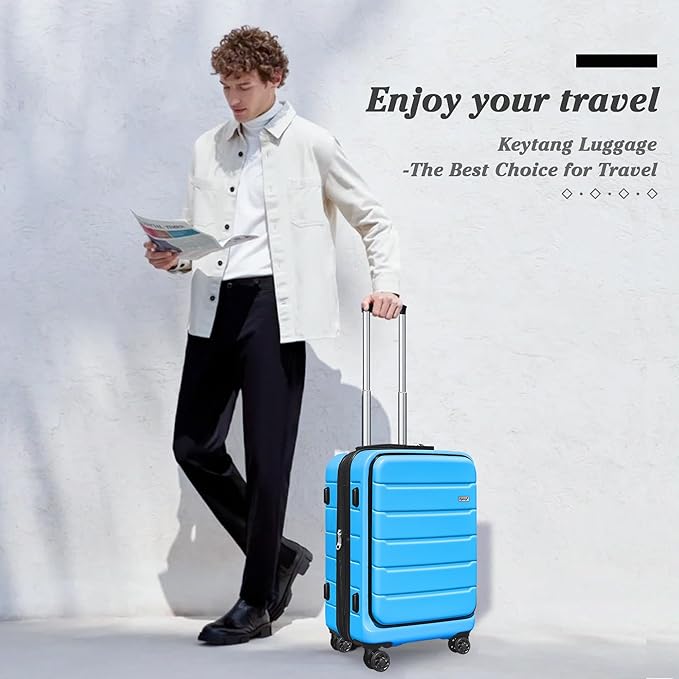 SmileLine 20 inch Carry-On, Lightweight Hardside Suitcase, Expandable Small Suitcase with Front Pocket, Blue