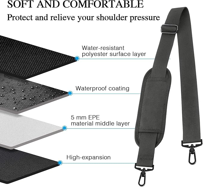 Taygeer Crossbody Strap Replacement, Universal Duffle Messenger Shoulder Bag Strap Detachable Padded Adjustable Belt with Metal Hook Clip for Briefcase Carrier Satchel Laptop Case Duffle Bag, Grey