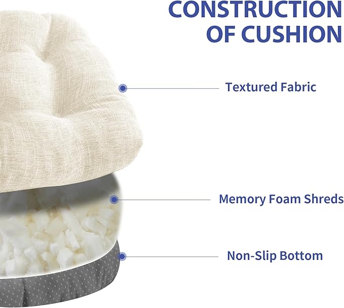 Chair Cushions for Dining Chairs Set of 4, Kitchen Chair Cushions, Chair Pads with Ties and Non Slip Backing, Tufted Memory Foam Seat Cushion 4 Pack, 15.5" x 15.5" x 4", Cream