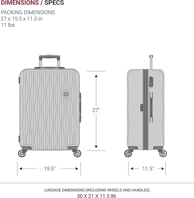 SwissGear 7272 Energie Expandable Hardside Luggage with Spinner Wheels and TSA Lock, White, Checked-Large 27-Inch