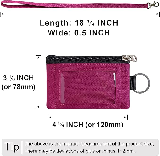CHENSPRX Minimalist RFID Blocking Small Wallet with ID Window,WaterResistant Zip Id Case Wallet with Lanyard Keychain for Cards,Cash,Travel,Women,Men