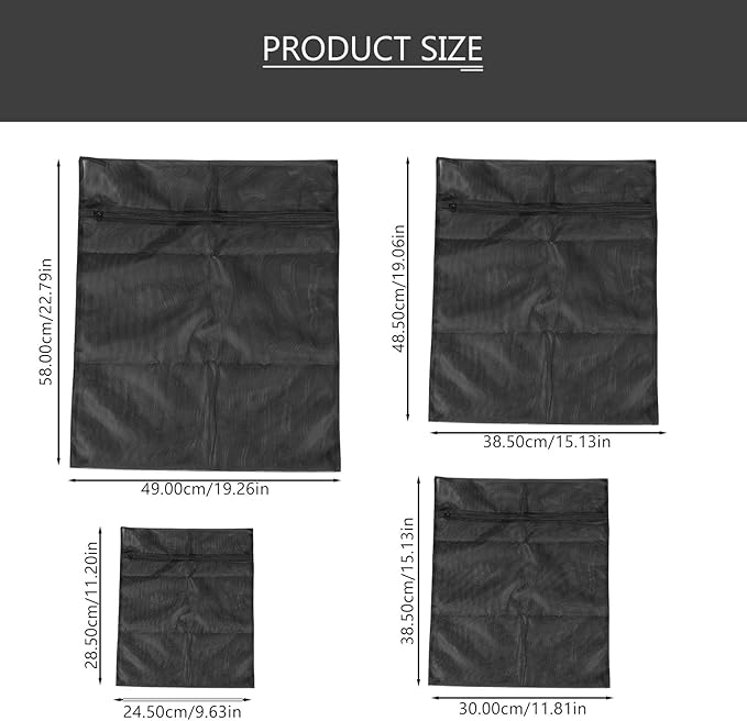 4pcs Mesh Laundry Bags Zipper Heavy Duty Washing Machine Bags Clothing Sweater Undergarment Travel Storage Organizer