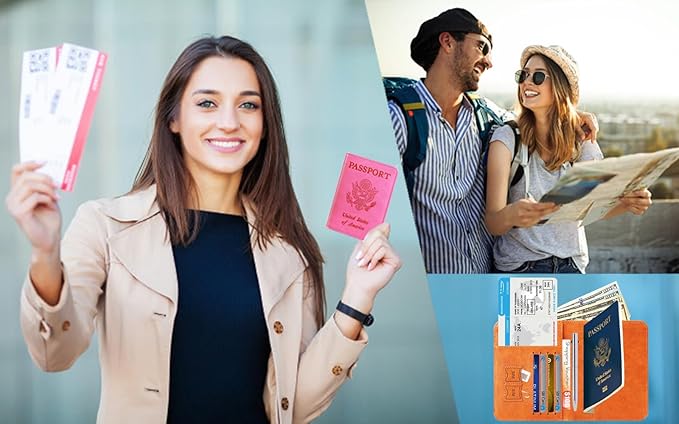 Airtag Passport Holder Cover Wallet Travel Essentials RFID Blocking Leather Card Case International Must Haves Travel Accessories for Women Men(119#Pink)