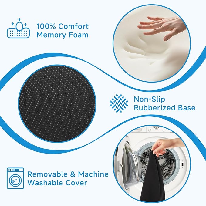 Ergonomic Memory Foam Seat Cushion Premium Coccyx Support for Tailbone & Lower Back Relief, Contoured U-Shape Design, Non-Slip Base, Washable Cover