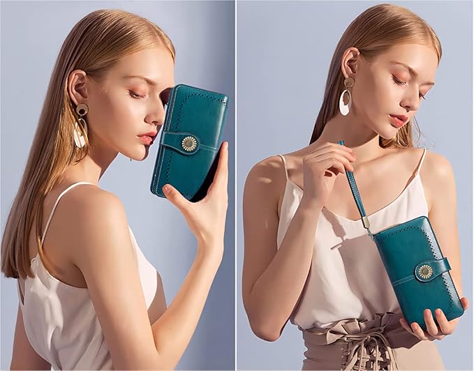 SENDEFN Wallets for Women Leather Credit Card Holder with RFID Blocking Large Capacity Wristlet | with RFID Blocking, Large Capacity, Wristlet, with RFID Blocking, Large Capacity, Wristlet