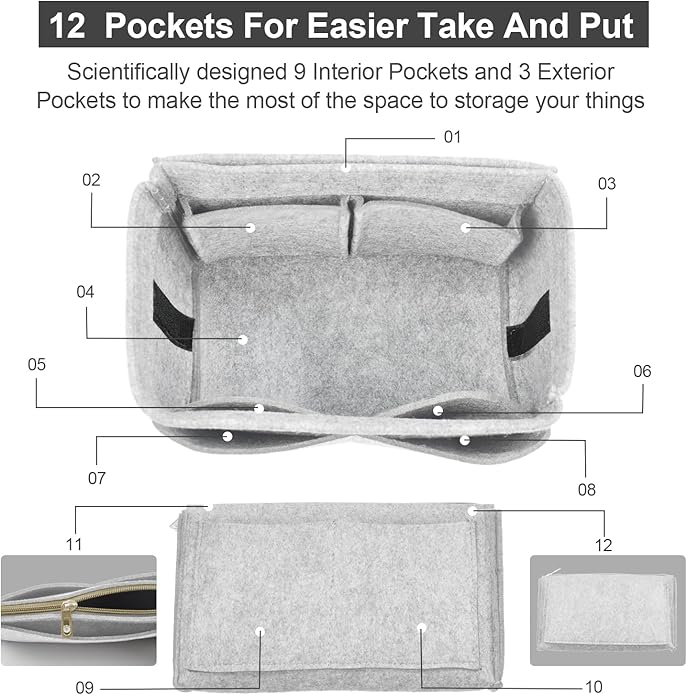 OMYSTYLE Purse Organizer Insert, Felt Tote Bag Organizer Insert with 5 Sizes, Handbag Dividers for Inside Purse, Compatible with Longchamp, Neverful, Speedy and More