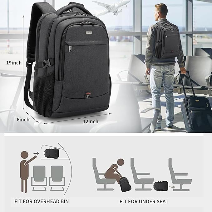 DUSLANG 17 Inch Laptop Backpack for Travel Water Resistant College Backpack for Men Women Laptop Bag with USB Charging Port with Black Lock,Black
