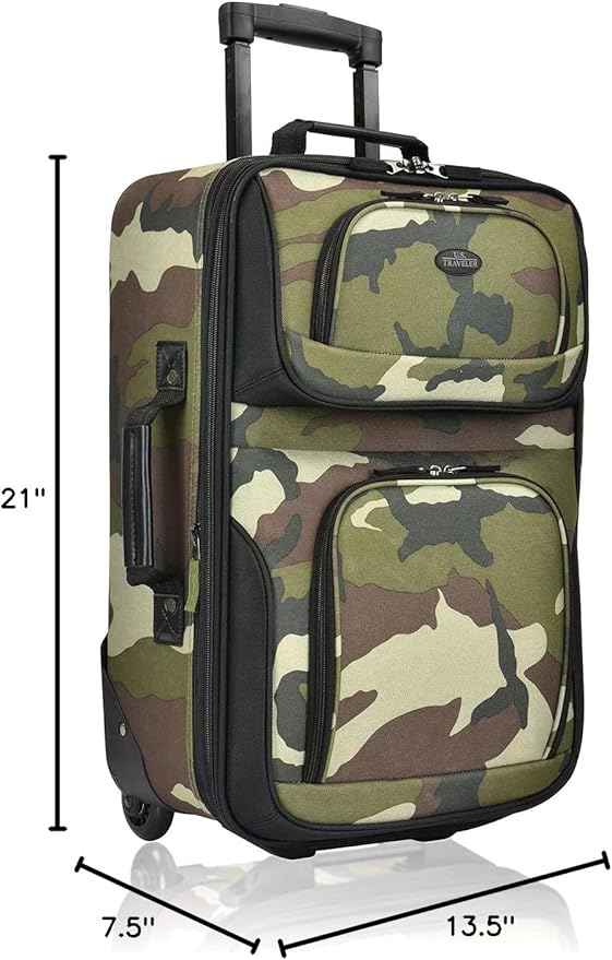 U.S. Traveler Rio Lightweight Softside Rolling Carry-on Suitcase, 2-Wheel Single, Camouflauge