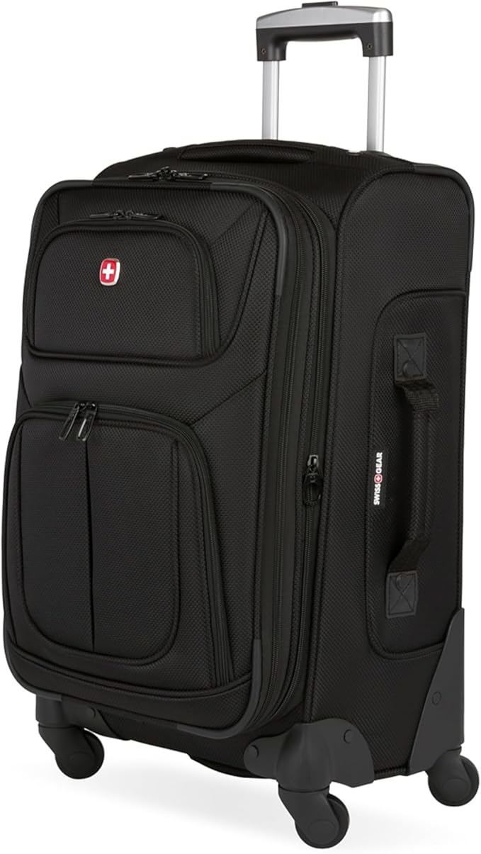 SWISSGEAR Sion Softside Expandable Spinner Luggage Durable Lightweight Travel Suitcase, Black, Carry-On 21-Inch