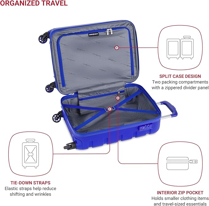 SwissGear 7366 Signature Hardside Expandable Luggage with Spinner Wheels, TSA Lock, Cup-Holder, Cobalt, Carry-On 19-Inch