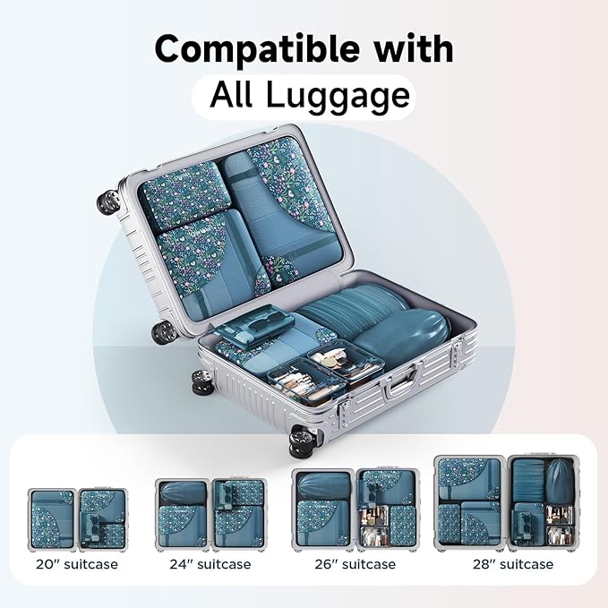 11 Set /9 Set Packing Cubes for Travel,Gifts for Women Mom Kids,TSA Approved Bags for Makeup,Cosmetic, Toiletry,Organizers for Suitcase Carry On,Cruise Essentials Airplane Accessories,Dark Blue Floral