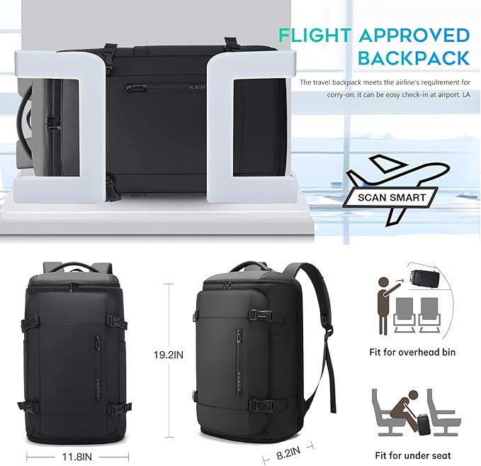 BANGE 40L Travel Backpack with Shoe Compartment, Large Capacity Weekender Bag Daypack Fits 17.3 Inch Laptop, Carry-on Luggage Backpack with Water Bottle Holder for Traveling, Hiking, Business