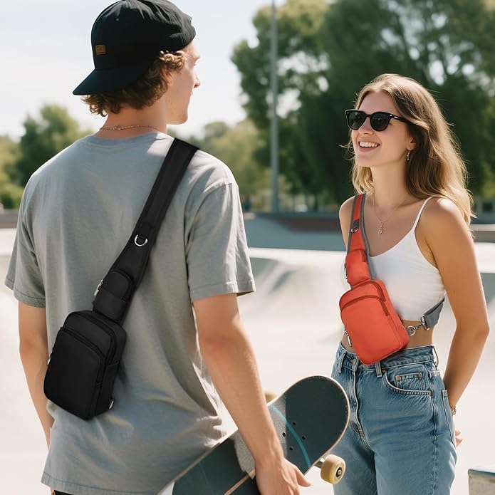 BROADREAM Mini Crossbody Sling Bag, Small Chest Bags Dual Pocket with Zipper Lock, RFID Blocking & Water Resistant Women Men
