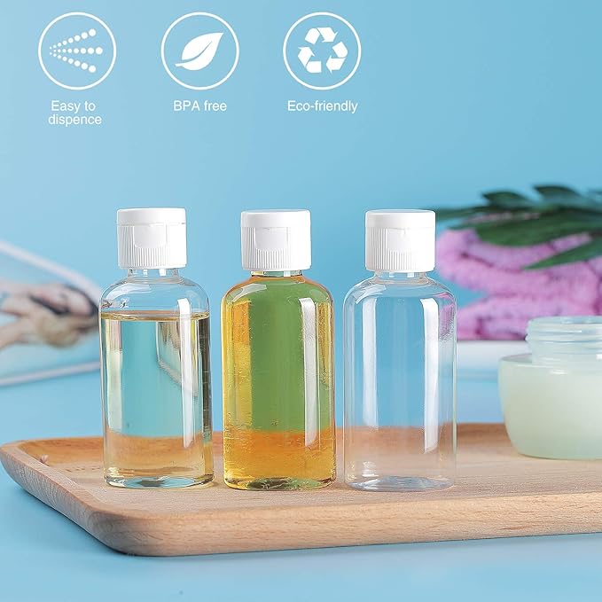 25 Pack 1.7oz/50ml Plastic Empty Bottles Clear Travel Containers Travel Size Bottles with Flip Cap Squeezable Refillable Toiletry (clear)