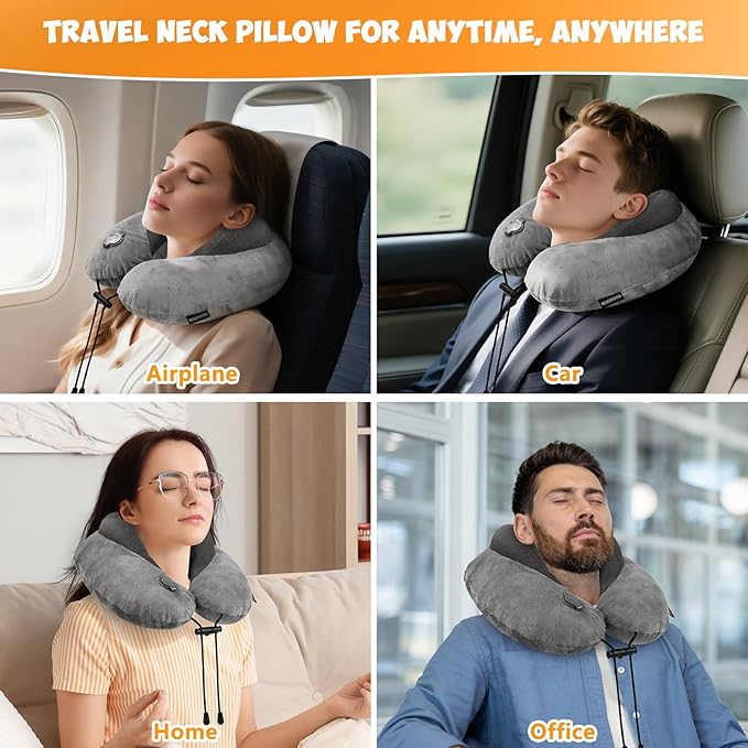 Rewondah Inflatable Neck Pillow – Comfortable Inflatable Travel Neck Pillow for Airplanes, Trains, Cars, Blow up Neck Pillows for Air Travel, Portable & Washable, Perfect for Long Journeys