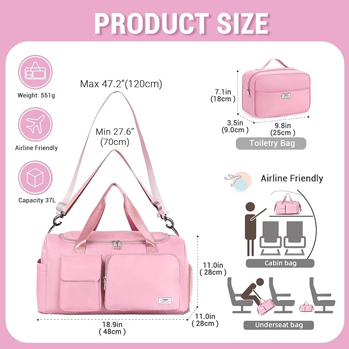 FIORETTO Women's Gym Duffle Bag with Shoes Compartment, 30L Capacity, Ideal for Travel, Gym, Sports, Duffel, Weekender