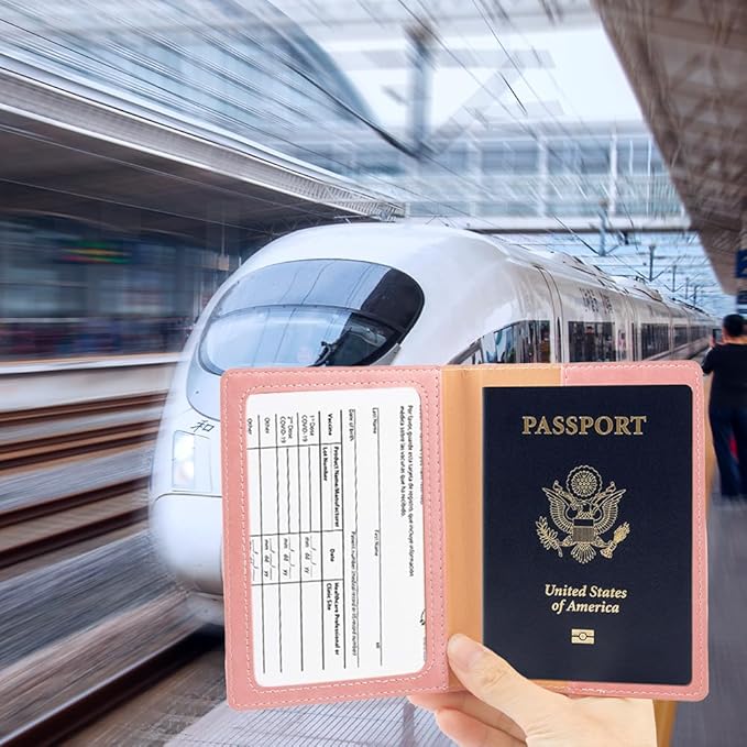Passport Holder, Passport Cover, Passport Holder for Women, 2 Pack Travel Passport Wallet, Leather Passport Case, Passport Protector International Travel Must Haves Accessories, Grey+Pink