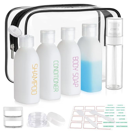 Cosywell Travel Bottles for Toiletries 9PCS Shampoo Bottles TSA Approved Toiletry Bottle Leakproof Plastic Cream Jars Refillable Cream Lotion Travel Essential Toiletrie(White)
