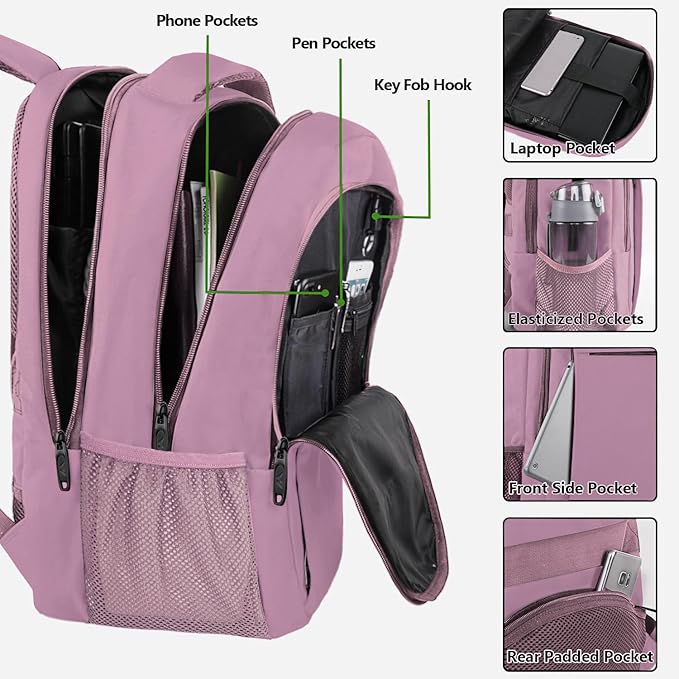 MATEIN Personal Item Backpack 18 * 14 * 8, Underseat 15.6 inch Travel Laptop Backpack for Women, Sturdy Water Resistant Slim Daypack College Computer Bag Gift, Dark Purple