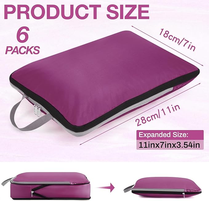 Hosuly 6 Pcs Ultralight Compression Packing Cubes for Travel 17.3 x 12.6'' XL Large Expandable Luggage Organizers for Save Space Family Long Trips (Purple)