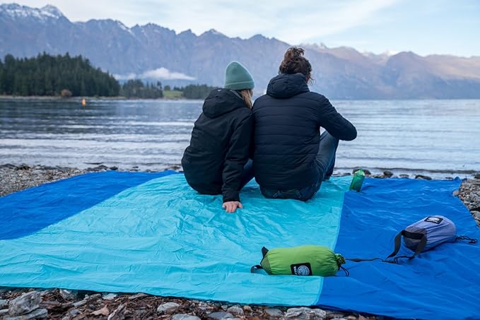 WEKAPO Beach Blanket Sandproof Waterproof, Extra Large Beach Mat, Oversized & Compact Sand Free, Quick Drying Beach Essentials for Vacation, Cruise, Picnic & Camping with Stakes