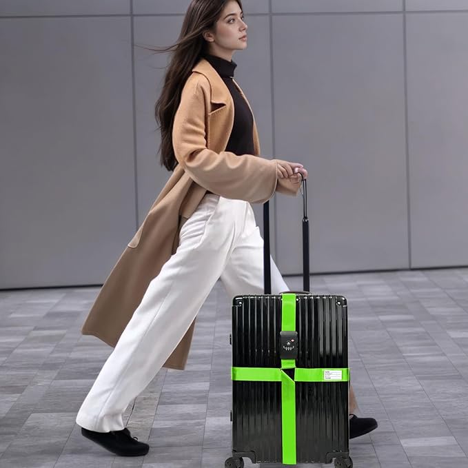 Luggage Straps TAS,Travel Strap with Name tag,Easy to Identify,Luggage Straps TSA Approved with Lock,Combination Luggage Lock with Adjustable Length,Compatible with 20-34 inch Luggage(Green 1 Pack)