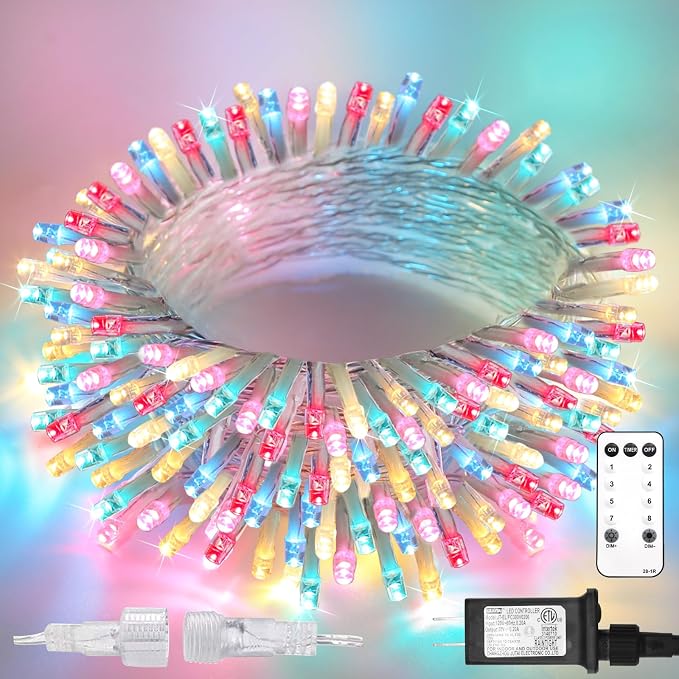 Pastel Easter String Lights, 33ft 100 LED Multicolor Fairy Lights with Remote, Connectable Clear Wire Twinkle Lights for Spring Decor, Aesthetic Bedroom, Classroom, Dorm, Plug in