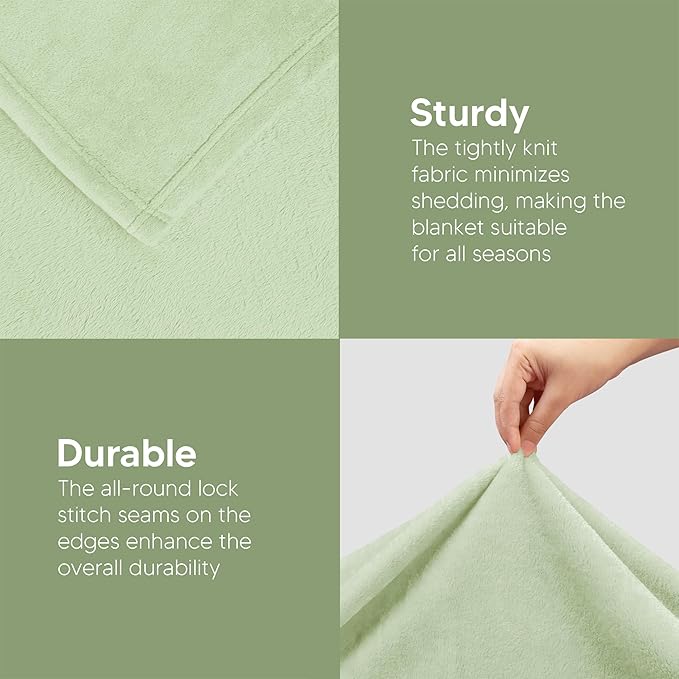 Utopia Bedding Fleece Blanket Queen Size Sage Green 300GSM Luxury Fuzzy Soft Anti-Static Microfiber Bed Blanket (90x90 Inch)