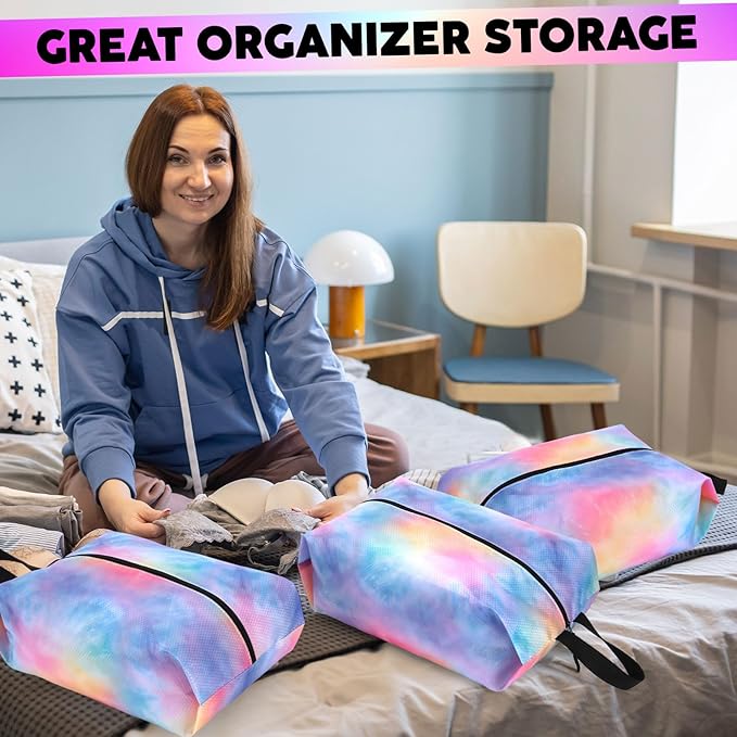 6 Pcs Travel Shoe Bags with Zipper Portable Suitcase Shoe Organizer Packing for Men Women Nylon Multicolor(L,Watercolor)