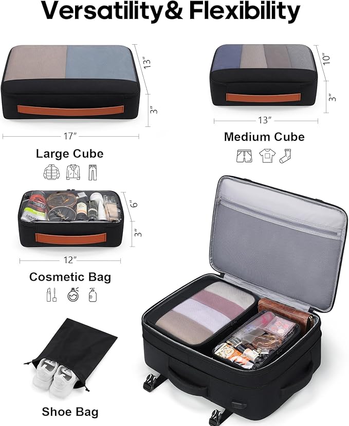 Bagsure Travel Backpack Carry On Backpack 42L Flight Approved, Expandable Laptop Backpack with Packing Cubes & Shoe Pocket, Water Resistant Luggage Backpack for Men Women, Large Backpack 20 * 14 * 7"