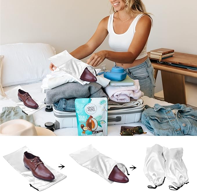 GONGKANGYUAN 4 Pack Shoe Bags for Travel Satin Fabric Shoe Bag with Drawstring for Men Women Travel Protecting Storing Shoes