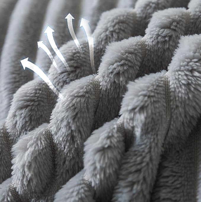 Cuddly King Size Fleece Blanket - Warm and Soft With Striped Pattern for King Calking Bed, 90x108 Inches, Ash Grey